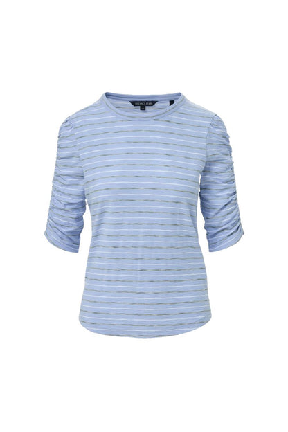 Waldorf Ruched-Sleeve T-Shirt in Ice Blue Multi