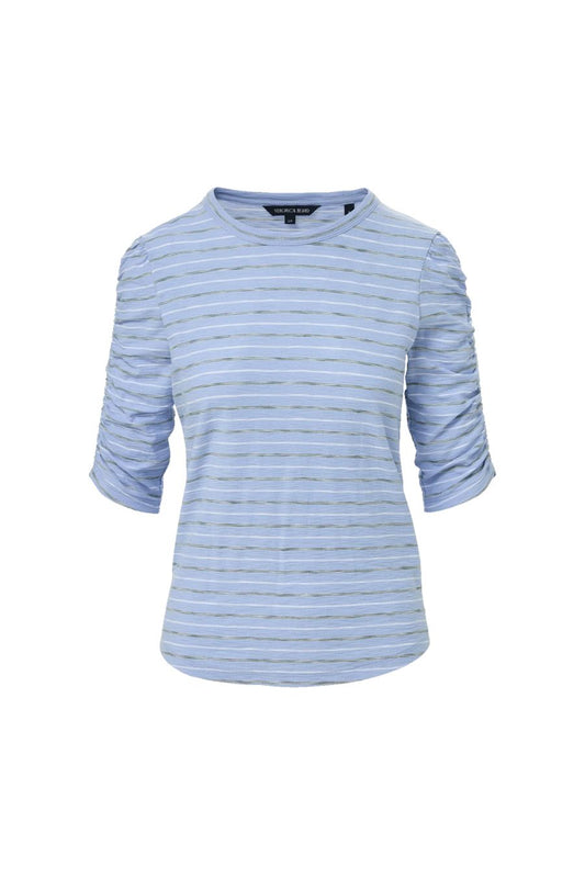 Waldorf Ruched-Sleeve T-Shirt in Ice Blue Multi