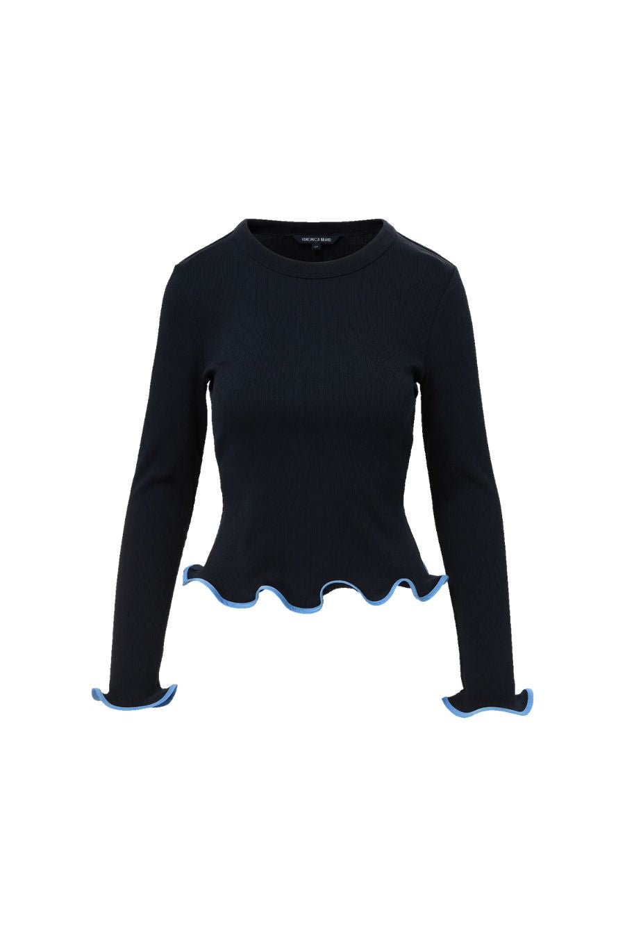 Elianne Ruffle-Trim T-Shirt in Navy