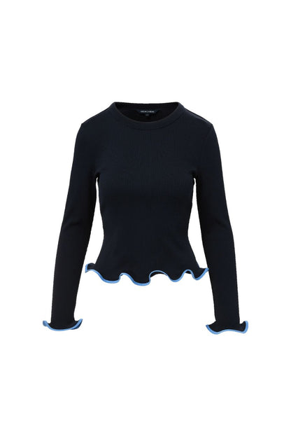 Elianne Ruffle-Trim T-Shirt in Navy