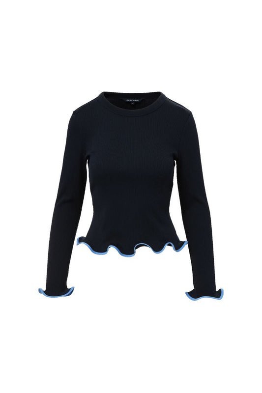 Elianne Ruffle-Trim T-Shirt in Navy