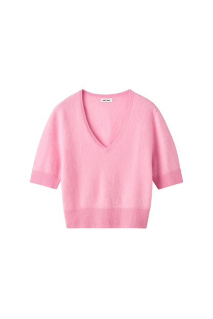 Brushed V-Neck T-Shirt in Pink