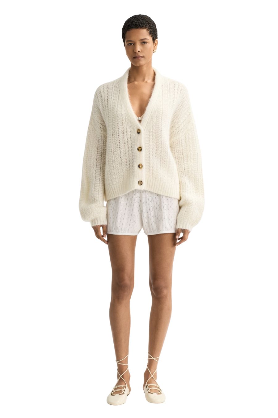 Silk Knit Cardigan in Feather White