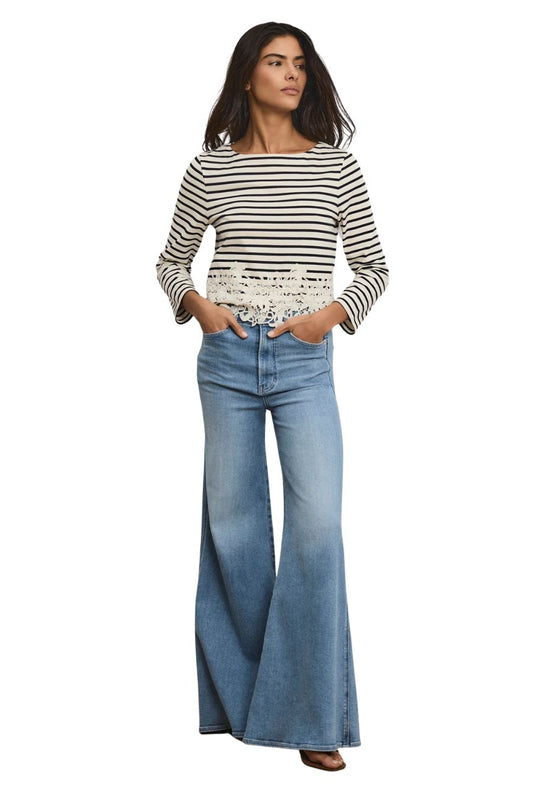 Hovey Striped Lace T-Shirt in Dove/Navy Stripe