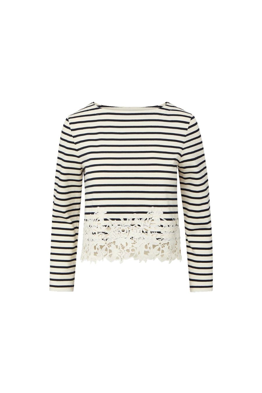 Hovey Striped Lace T-Shirt in Dove/Navy Stripe