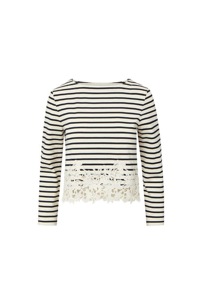 Hovey Striped Lace T-Shirt in Dove/Navy Stripe