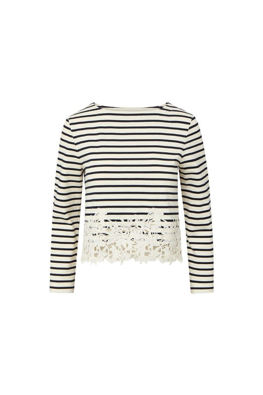 Hovey Striped Lace T-Shirt in Dove/Navy Stripe