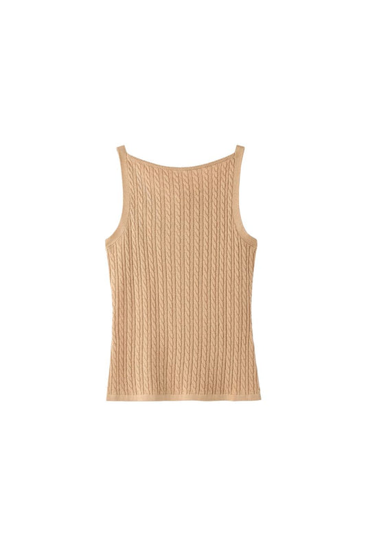 Fine Knit Cable Knit Singlet in Camel