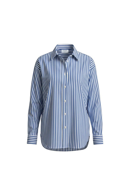 Oversized Button Down Shirt in Cobalt/White