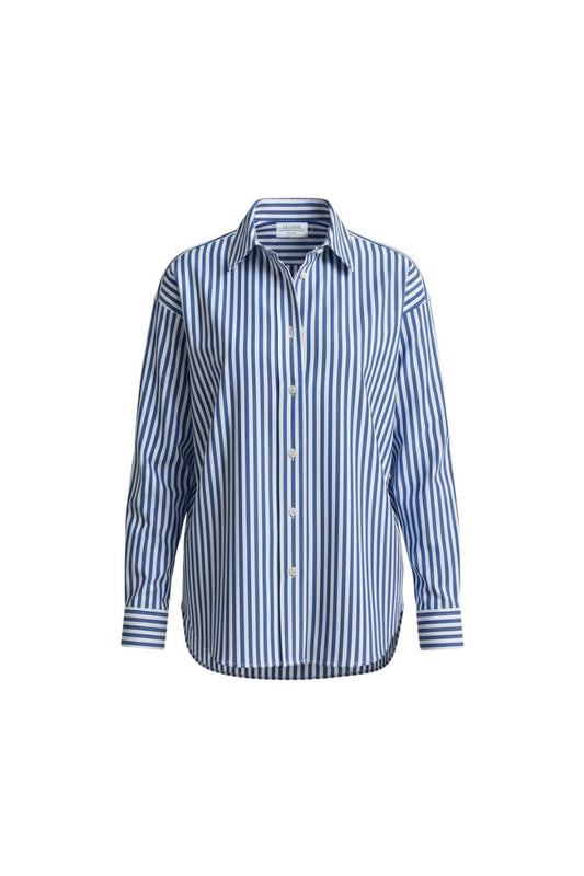 Oversized Button Down Shirt in Cobalt/White