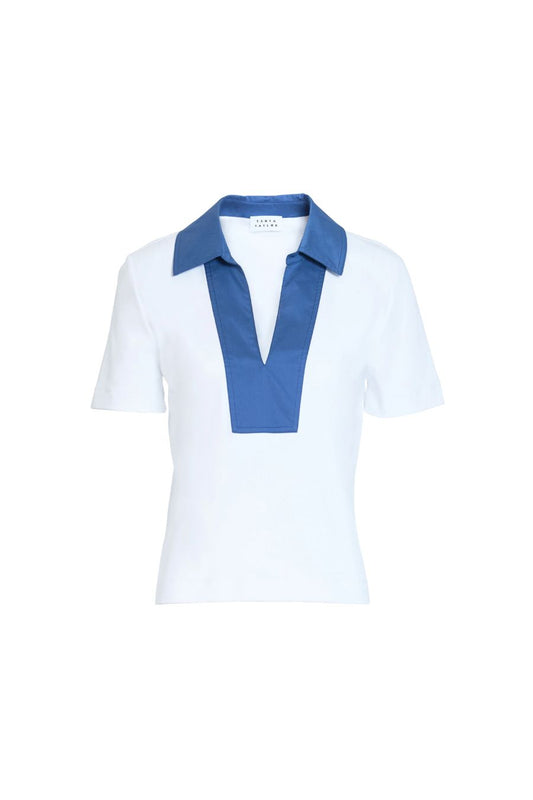 Melanie Top in Optic White/French Blue