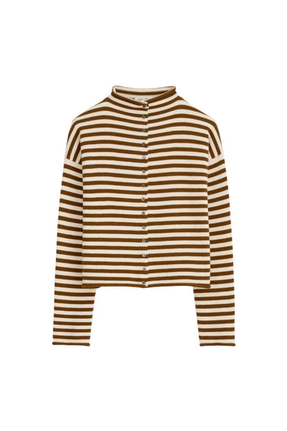 Taylor Striped Cardigan in Ivory/Brown
