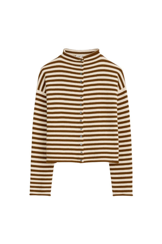 Taylor Striped Cardigan in Ivory/Brown