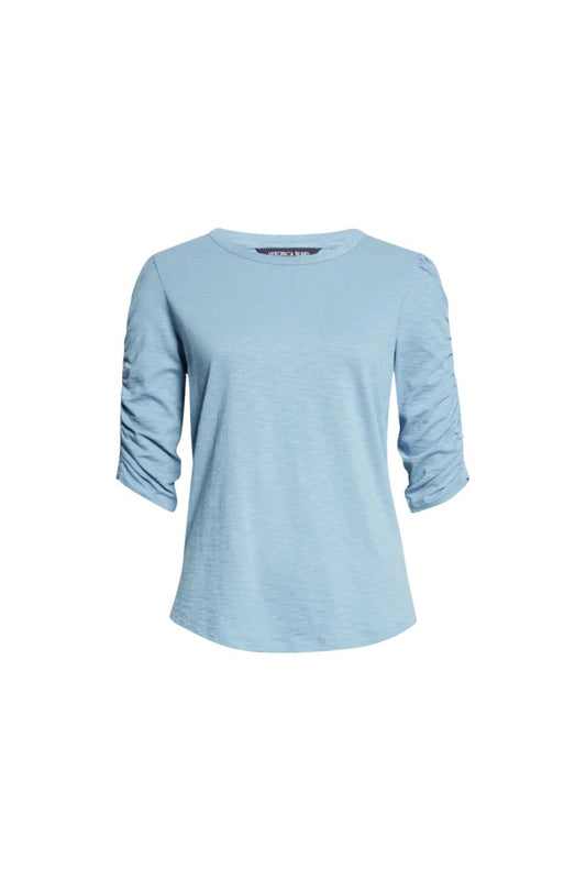 Waldorf Ruched-Sleeve T-Shirt in Blue RIver
