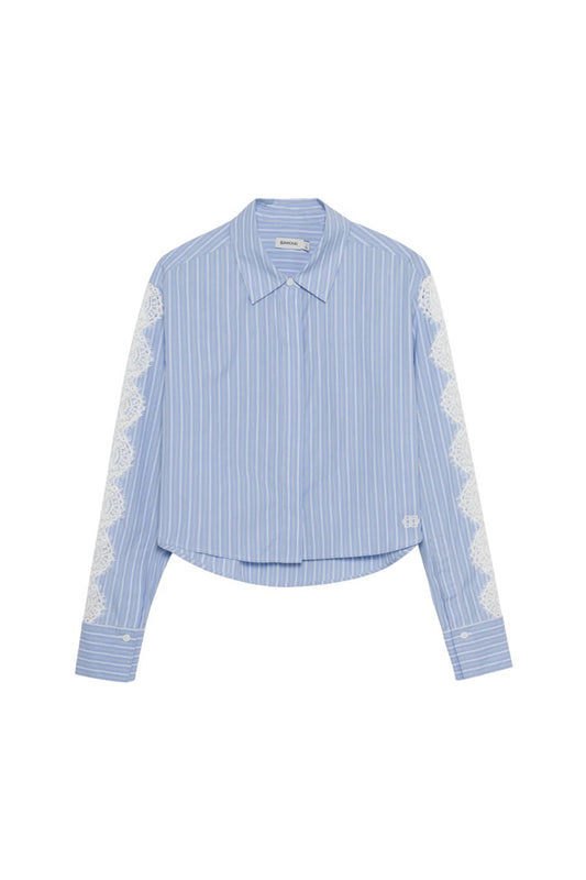 Renata Cropped Shirt in Oxford Blue Stripe