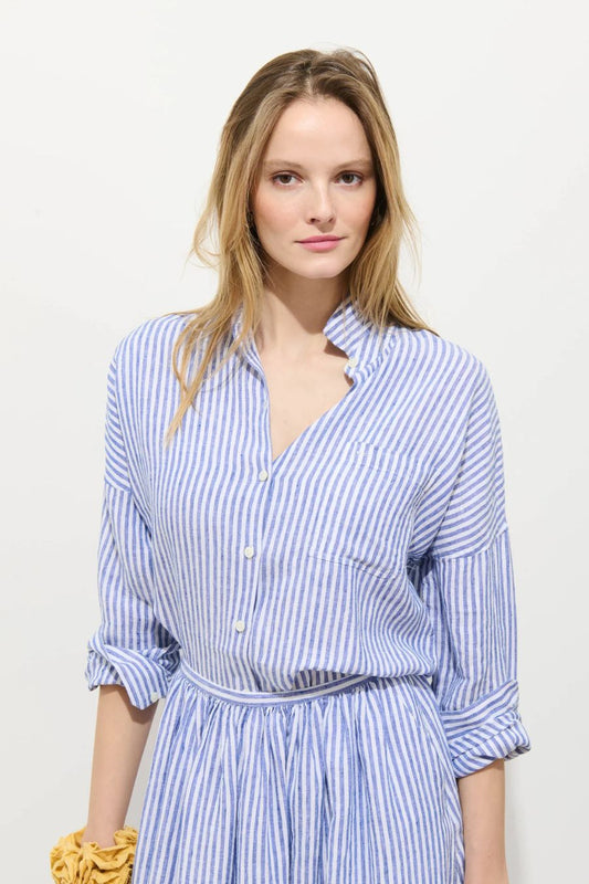 Jo Shirt Havana Stripe in Ocean/Ivory