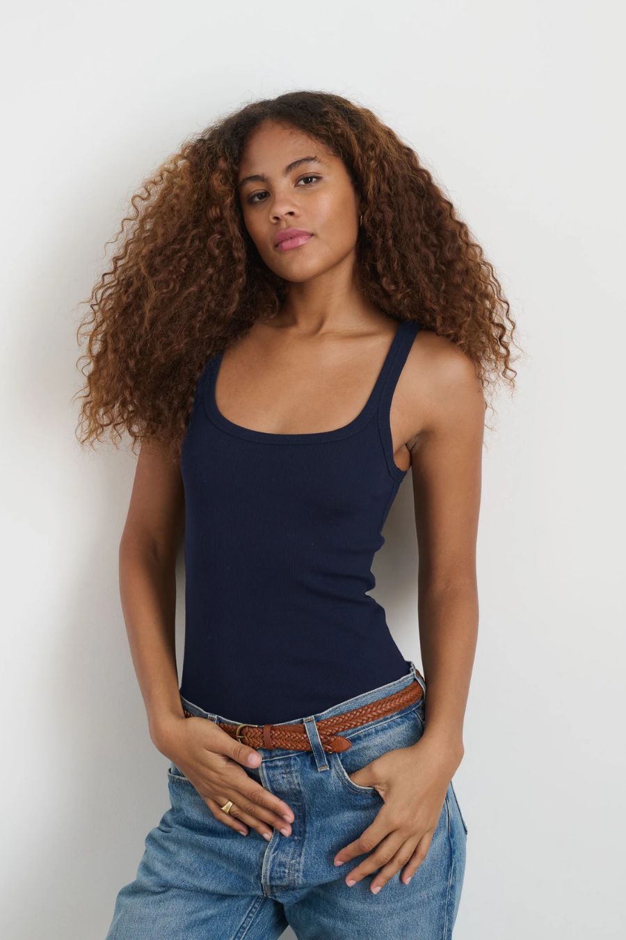 365 Ribbed Tank in Dark Navy