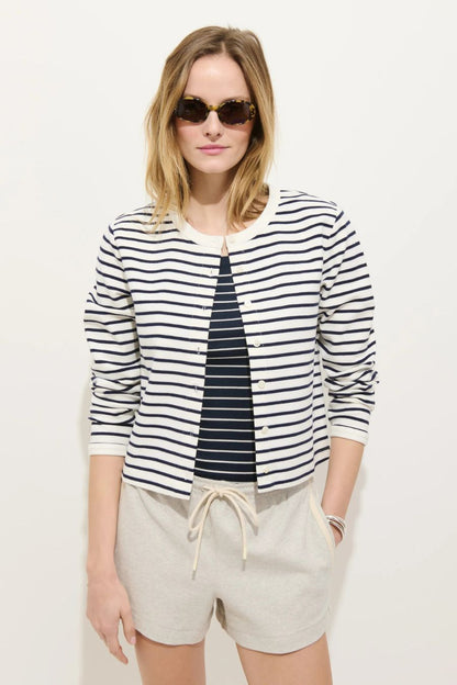 Coco Sport Cadigan in Ivory/Navy Stripe