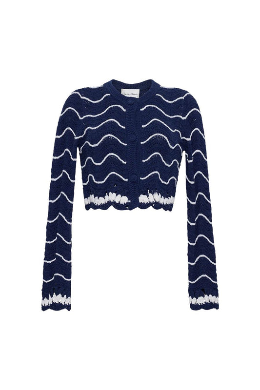 Louise Cardigan in Navy Ivory Knits