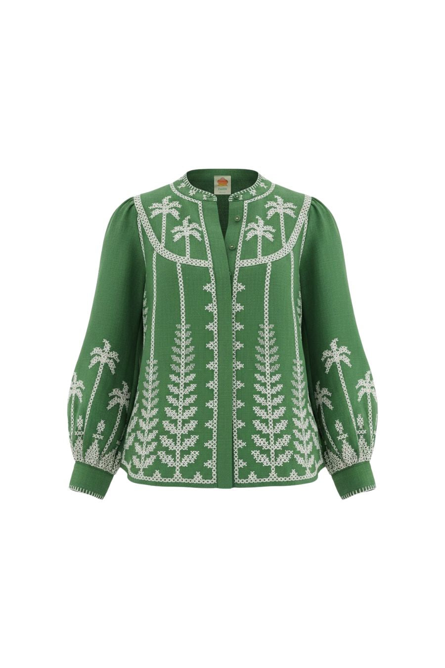 Bicolor Embroidery Blouse in Green