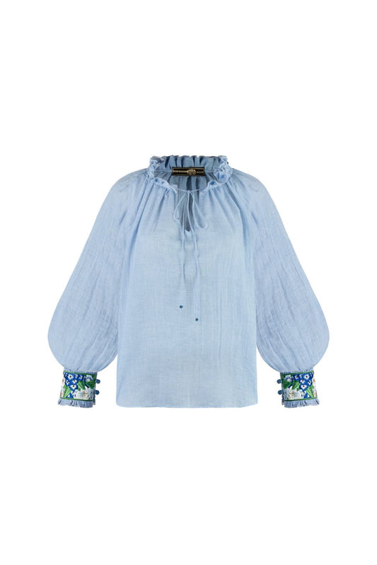 Ortensia Blouse in Hydraenga Embroidered Blue