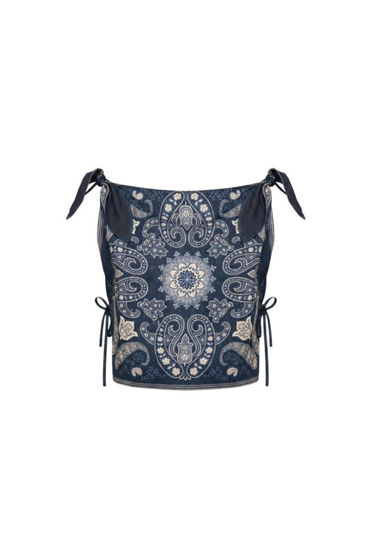 Emelina Print Sleeveless Top in Navy