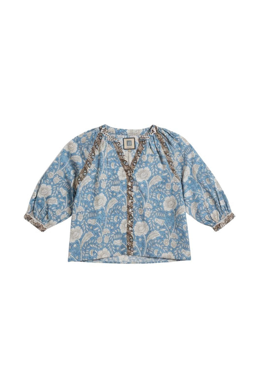 Clara Top in Blue/Brown Print