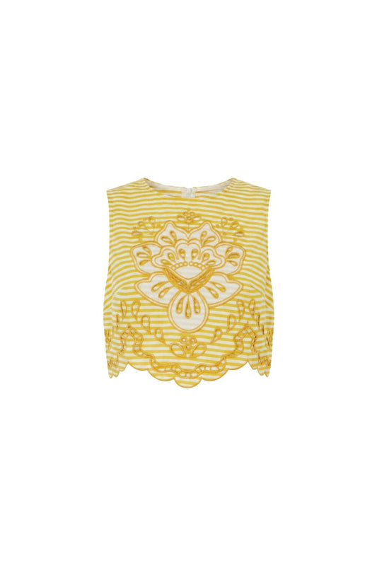 Bicolor Stripes Richelieu Top in Yellow