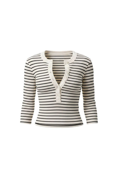 Nali Short Sleeve Henley in Quartz Stripe