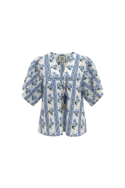 Angel Top in Blue Floral Stripe
