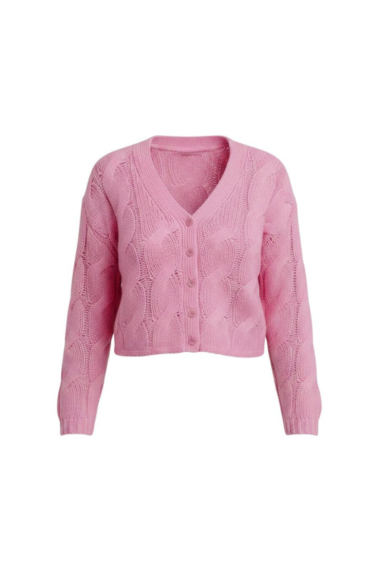 Jolie V-Neck Cropped Cardigan in Dahlia Pink