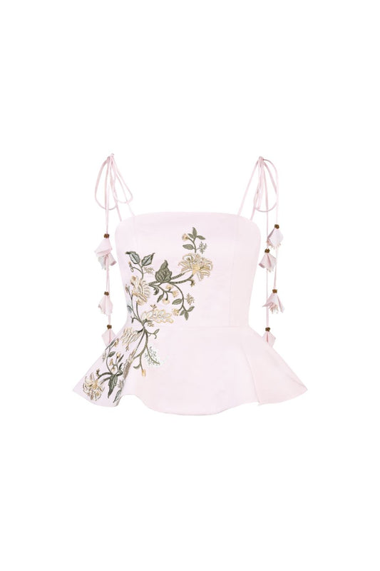 Lily Top in Golestan Embroidery Cream/Pink