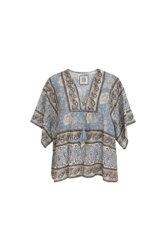 Angel Top in Blue/Brown Print