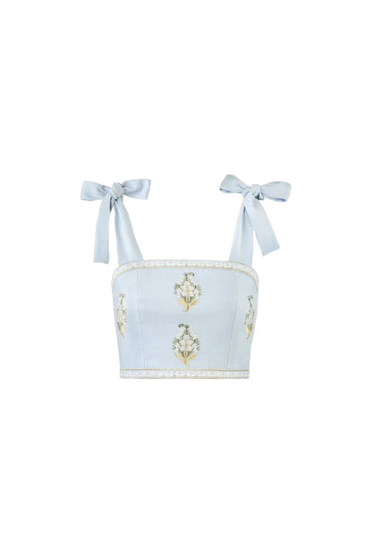 Sarv Crop Top in Blue & White