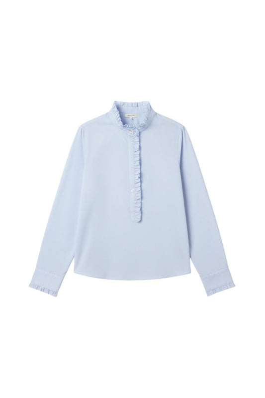 Frill Shirt in Sky Pencil Stripe
