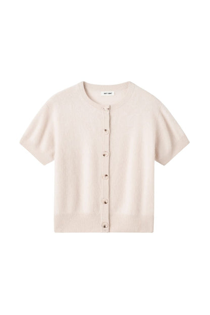 Brushed Short Sleeve Cardigan in Powder
