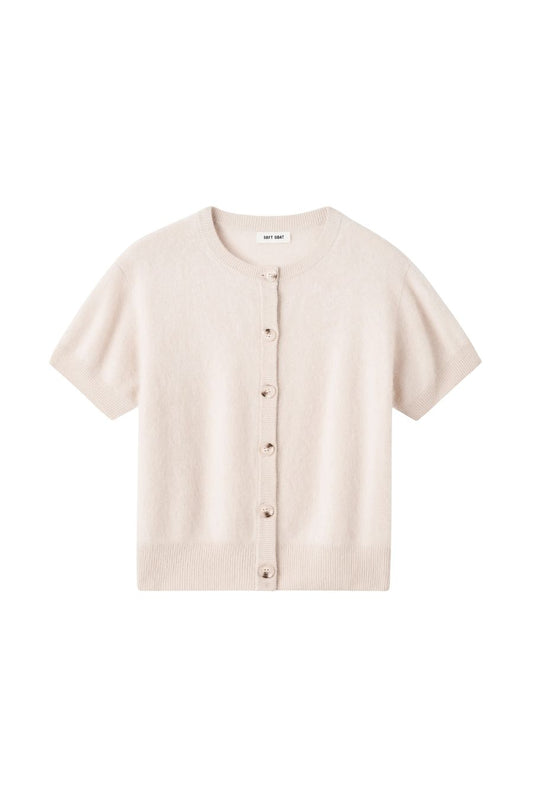 Brushed Short Sleeve Cardigan in Powder