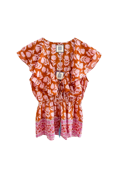 Ines Blouse in Brown and Pink Flower