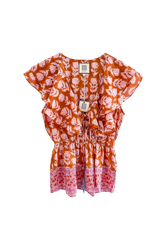 Ines Blouse in Brown and Pink Flower