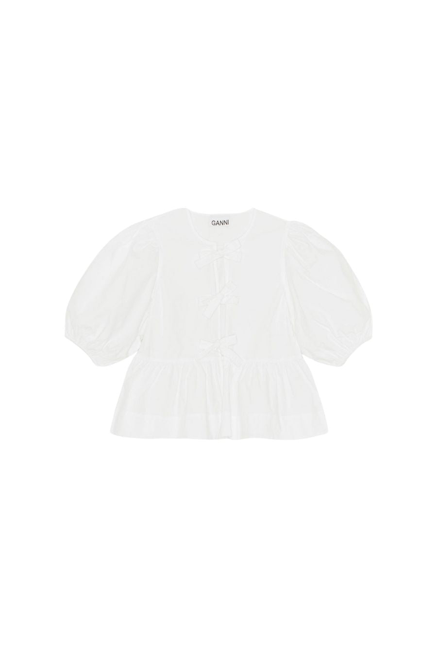 Cotton Poplin Peplum Tie Blouse in White