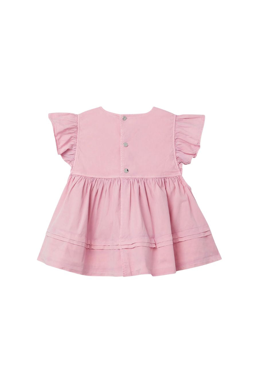 Washed Stretch Cotton Frill Sleeve Top in Bleached Mauve