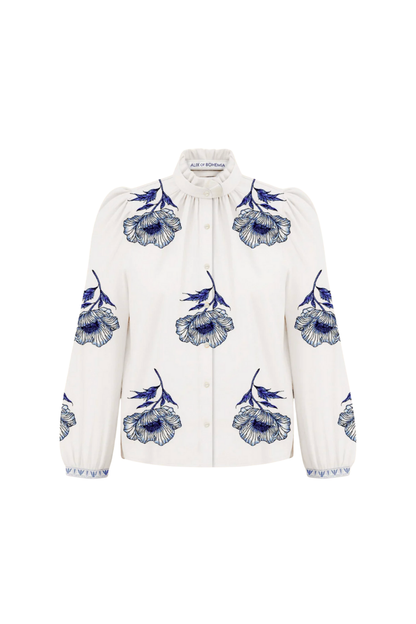 Annabel Indigo Poppy Shirt in Off-White