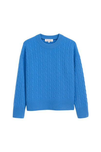 Charlie Cable Cashmere Sweater in French Blue