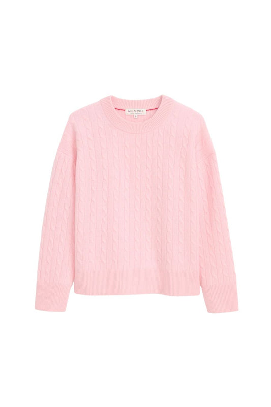 Charlie Cable Cashmere Sweater in Rose Quartz