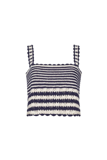 Caria Stripe Crochet Top in Ivory/Navy