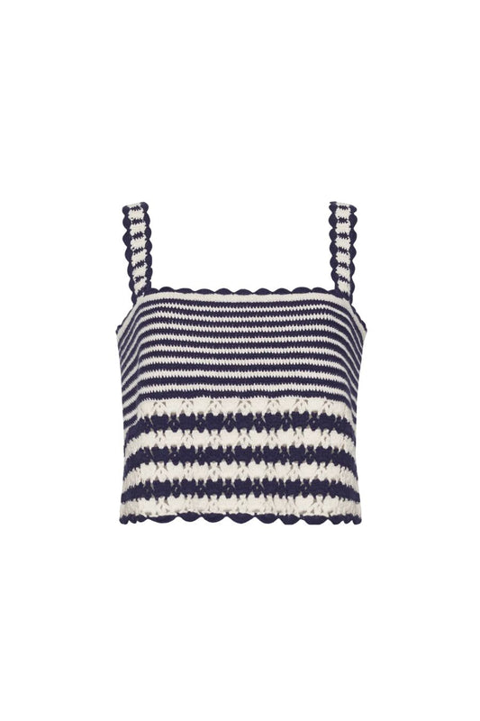 Caria Stripe Crochet Top in Ivory/Navy