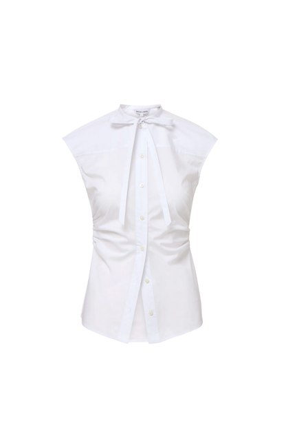 Joon Tie-Neck Button-Down Blouse in White