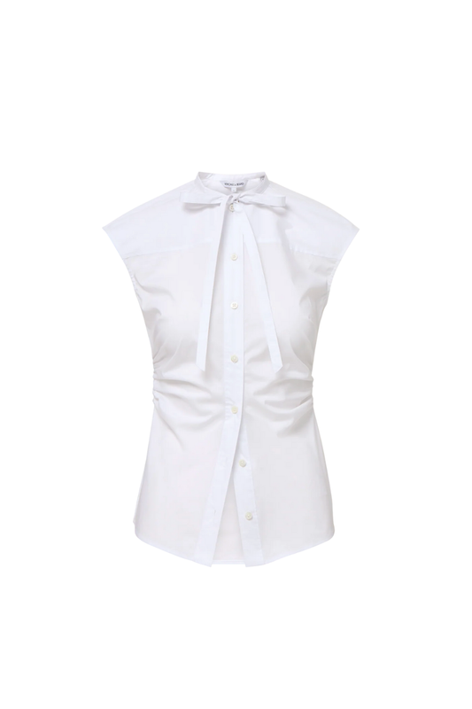 Joon Tie-Neck Button-Down Blouse in White