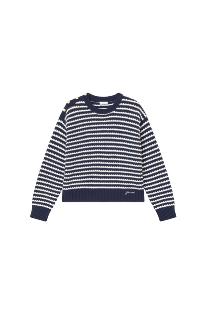 Dark Blue Striped Wool Sweater
