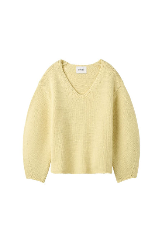 Puff Sleeve V-Neck in Honeydew Yellow